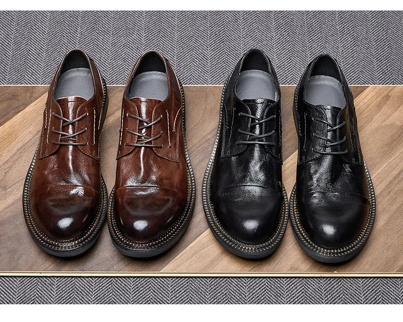 Lace-Up Men Shoes Men Dress Shoes Autumn Spring Summer Cowhide Men Flats Fashion High Quality Genuine Leather Casual Shoes Men