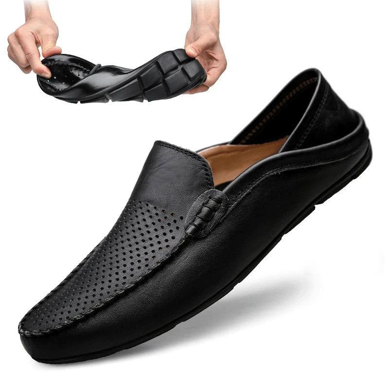 Leather Moccasins, Breathable Slip on Boat Shoes for Men