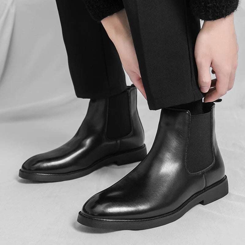 Men's Chelsea Boots Casual Ankle Boots Slip on Leather Walking Shoes for Men Fashion Winter Boots 2025 New Non-Slip Casual Shoes