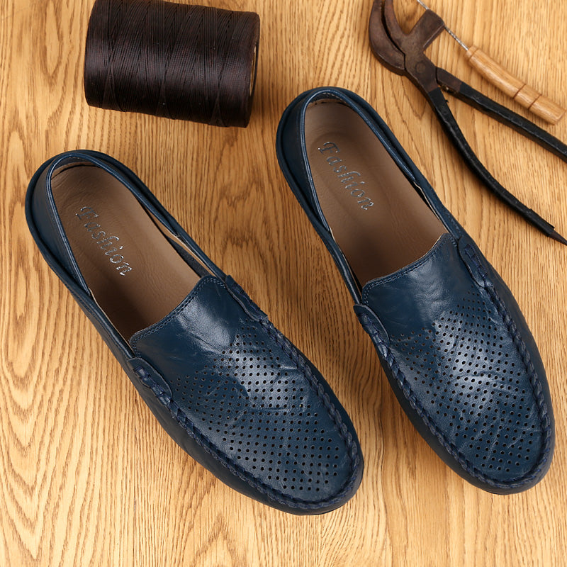 Leather Moccasins, Breathable Slip on Boat Shoes for Men