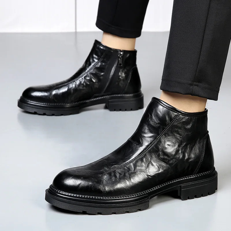Genuine Leather side-zip Chelsea Boots for Men