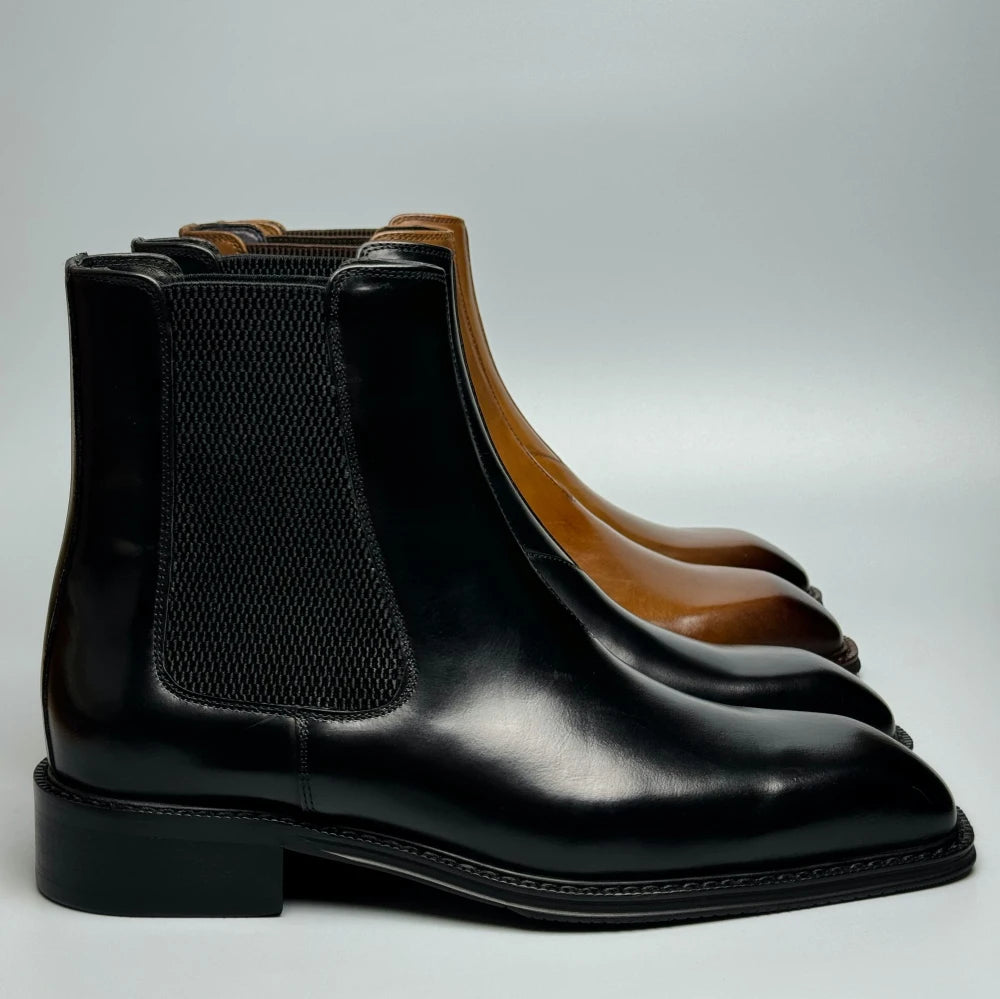 Retro Genuine Leather Men's Chelsea Boots - Premium Business Formal Trendy Boots Black/Brown