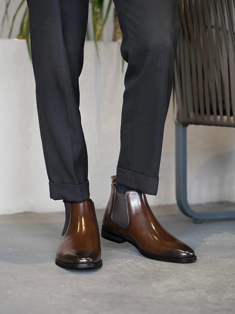 New Chelsea Boots Men Shoes PU Brown Fashion Versatile Business Casual British Style Street Party Wear Classic Dress Ankle Boots