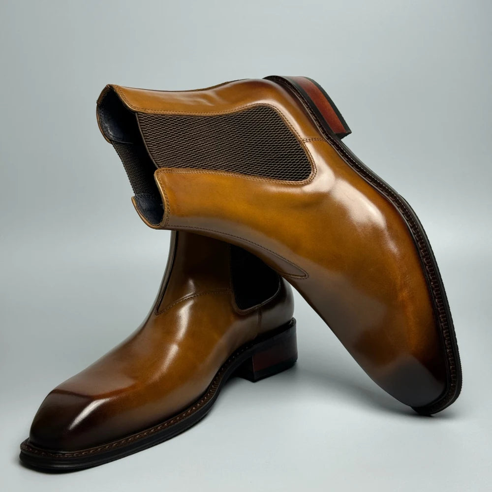 Retro Genuine Leather Men's Chelsea Boots - Premium Business Formal Trendy Boots Black/Brown