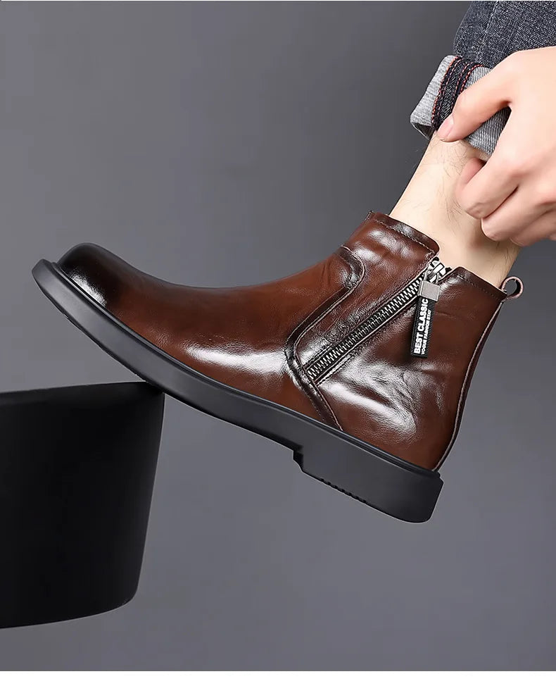 men fashion wedding party dress chelsea boots black brown original leather shoes cowboy autumn winter boot platform ankle botas