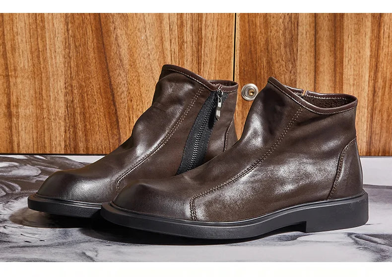 Warm Mens Genuine Leather Boots Retro British Trend Luxury Handmade Quality 2024 Winter Black Cow Suede Wedding Party Shoes Man