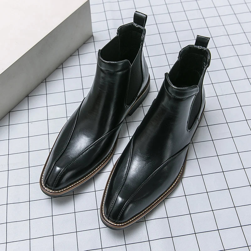 Men's high top leather boots anti slip outdoor leisure motorcycle men's shoes