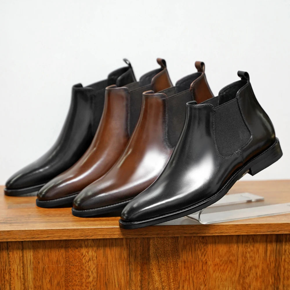New Chelsea Boots Men Shoes PU Brown Fashion Versatile Business Casual British Style Street Party Wear Classic Dress Ankle Boots