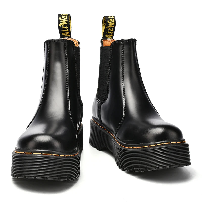 Women Retro Leather Chelsea High-Top Boots