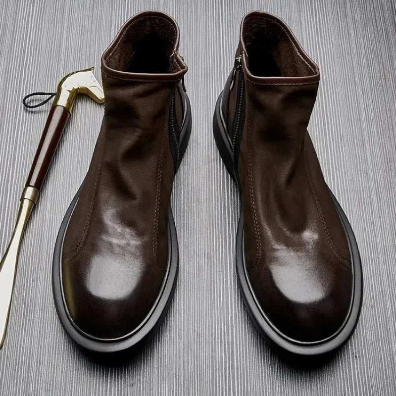 Man's Retro Leather Chelsea High-Top Boots