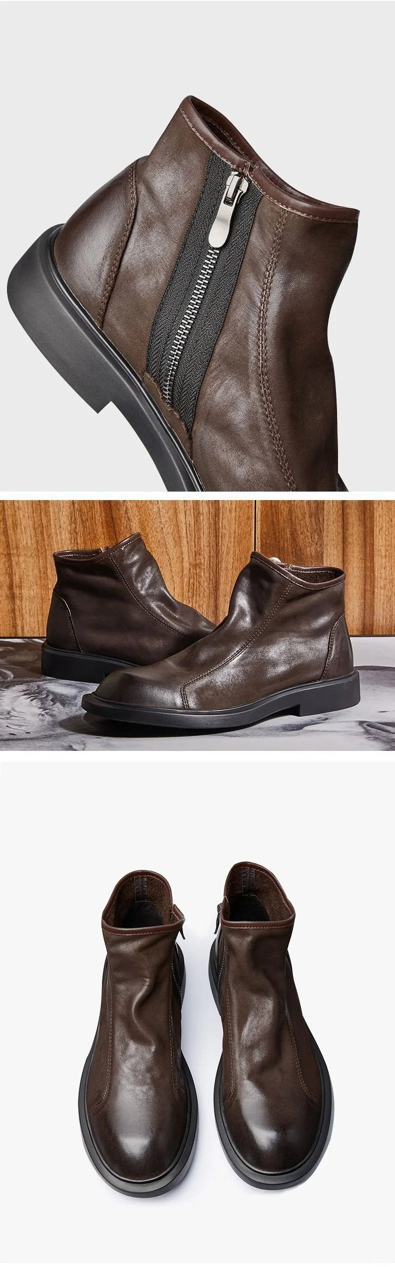 Man's Retro Leather Chelsea High-Top Boots