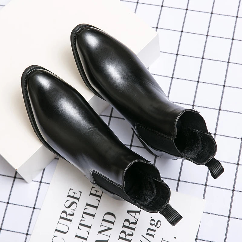Designer Brand Men's High Top Ankle Boots Winter Plush Men's Leather Casual Shoes Interview Commuter Banquet Dress Boots