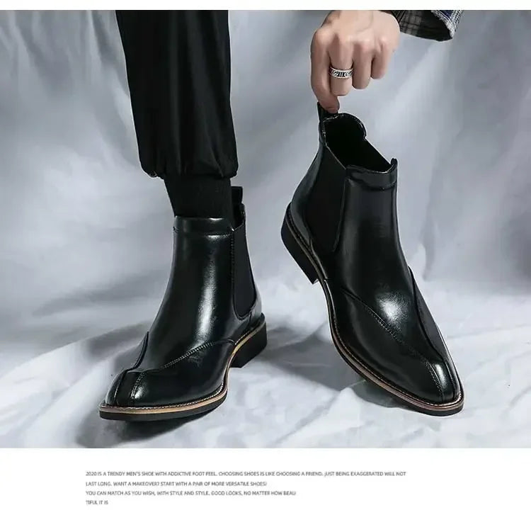 New Brown Chelsea Boots for Men Ankle Business Square Toe Slip-On Mens Boots  Size 38-45