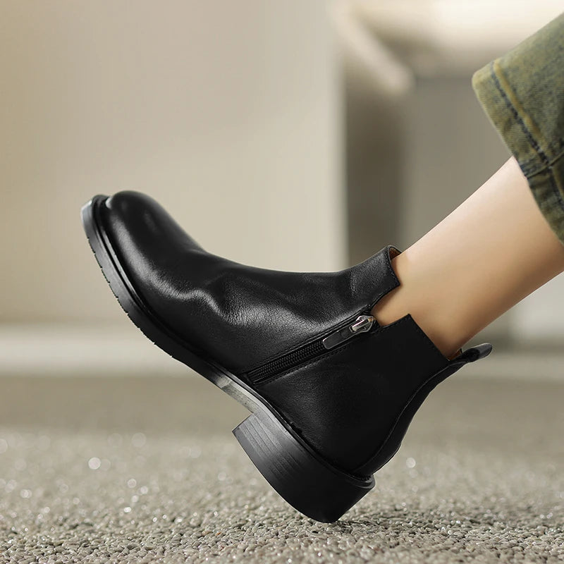 Leather Chelsea Retro Women Ankle Boots