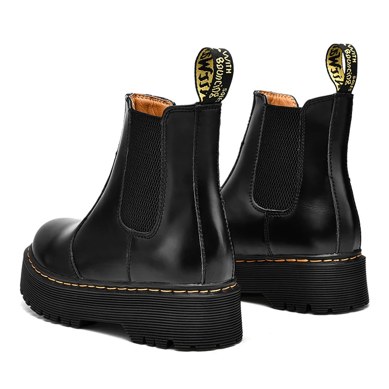 Women Retro Leather Chelsea High-Top Boots