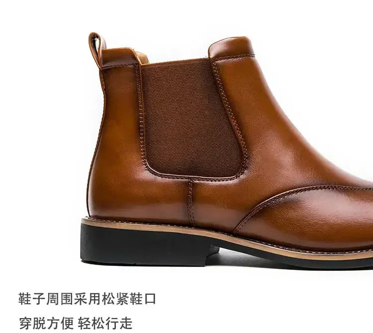 New Brown Chelsea Boots for Men Ankle Business Square Toe Slip-On Mens Boots  Size 38-45
