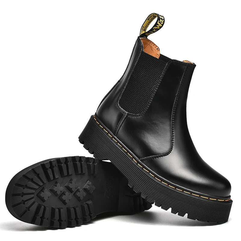 Women Retro Leather Chelsea High-Top Boots