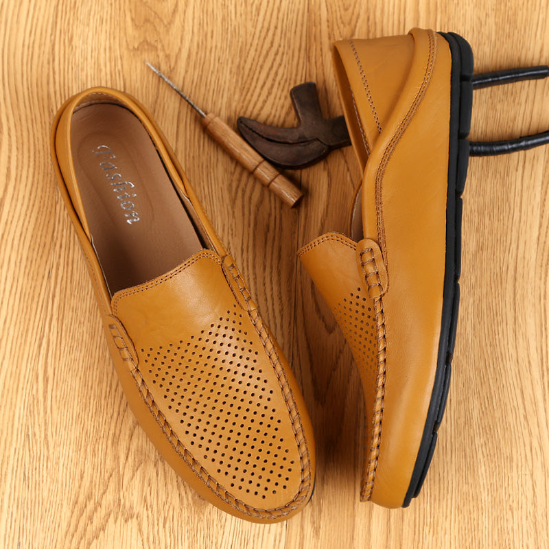 Leather Moccasins, Breathable Slip on Boat Shoes for Men