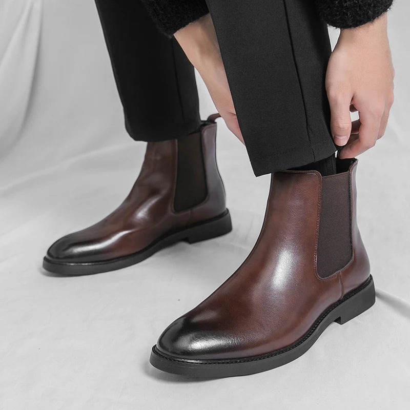 Men's Chelsea Boots Casual Ankle Boots Slip on Leather Walking Shoes for Men Fashion Winter Boots 2025 New Non-Slip Casual Shoes