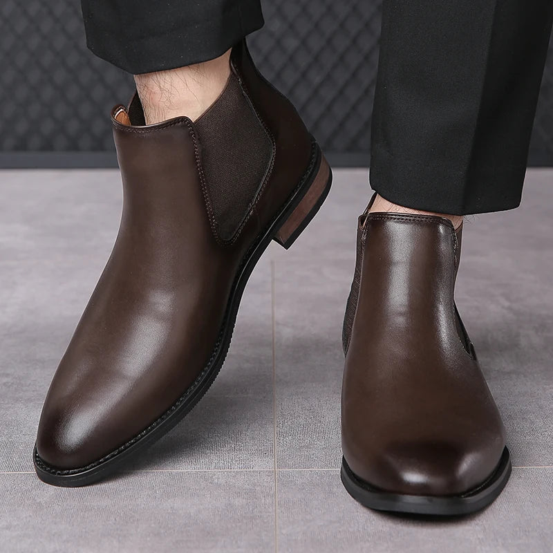 New Arrival Male Chelsea Boots Casual Slip on Business Boots Fashion Cowboy Men's Ankle Boots High Top Leisure Walking Footwear