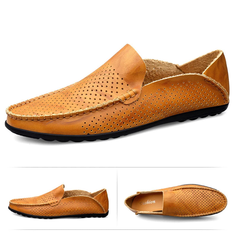 Summer Genuine Leather Shoes Men Comfortable Mesh Men Loafers Casual Shoes Men Flats Hot Sale Driving Shoes Moccasins Plus Size