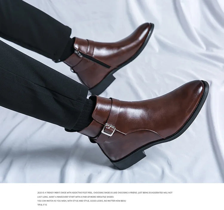 Men's Winter High-top Versatile Chelsea Boots Classic Soft and Comfortable Zippered Shoes Maximum Size 47 Black Leather Shoes