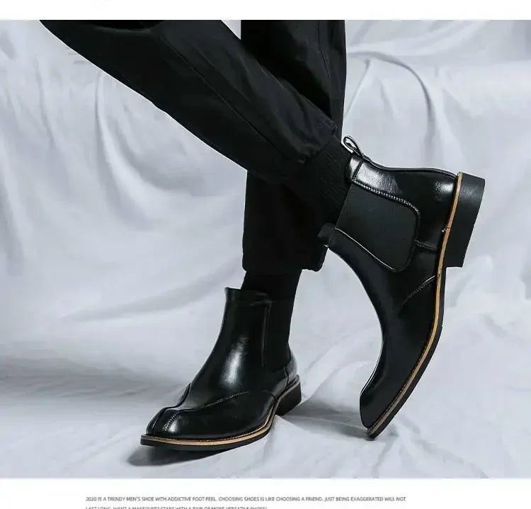 New Brown Chelsea Boots for Men Ankle Business Square Toe Slip-On Mens Boots  Size 38-45