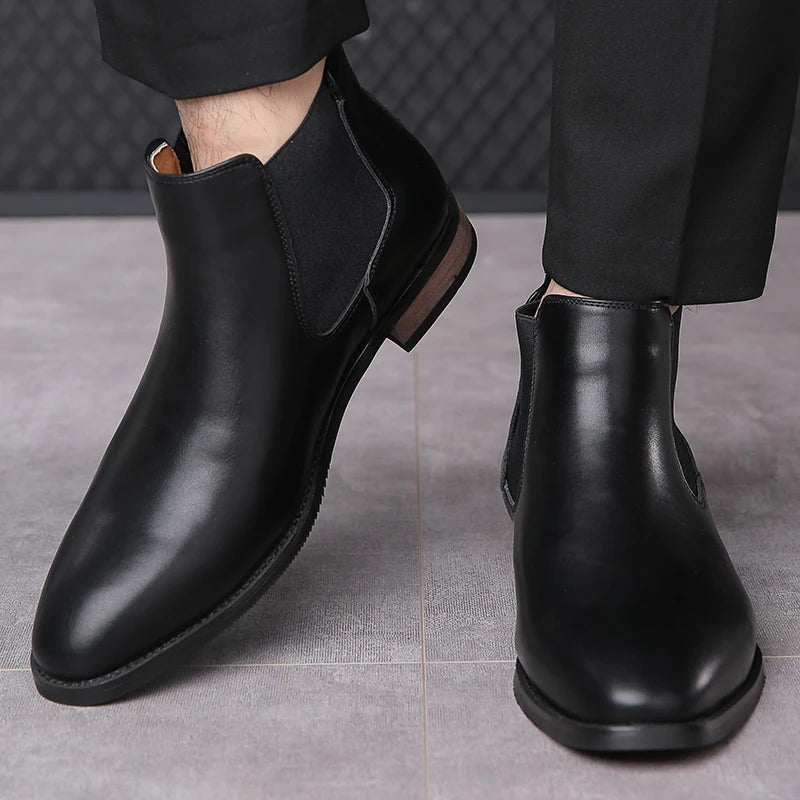 New Arrival Male Chelsea Boots Casual Slip on Business Boots Fashion Cowboy Men's Ankle Boots High Top Leisure Walking Footwear