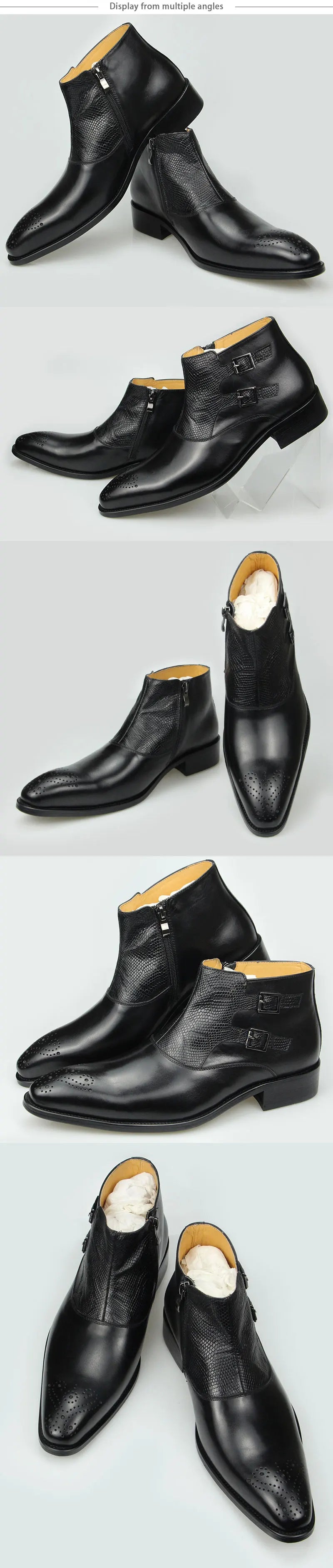 New Mens Ankle Leathe Shoes Zipper Luxury Boots Safety Formal Fashion Designer Shoes Big Size 39 To 46 Black & Coffee Cowhide