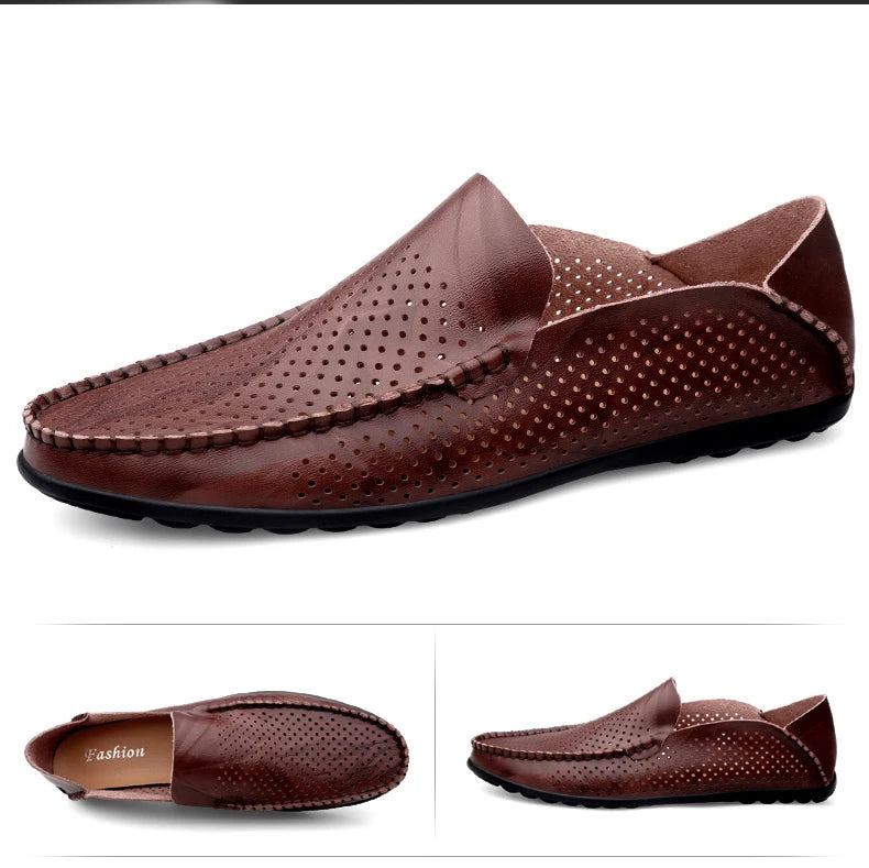 Summer Genuine Leather Shoes Men Comfortable Mesh Men Loafers Casual Shoes Men Flats Hot Sale Driving Shoes Moccasins Plus Size