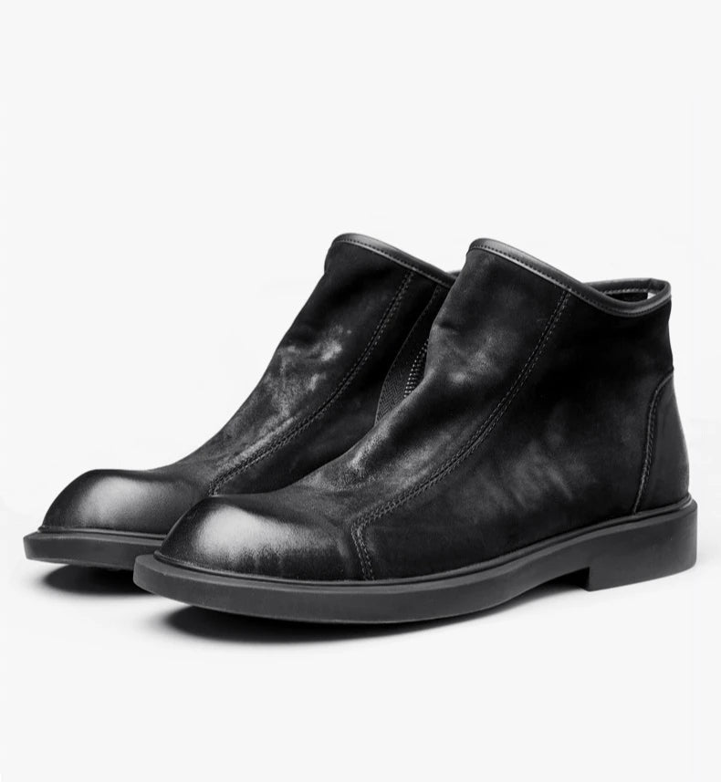 Warm Mens Genuine Leather Boots Retro British Trend Luxury Handmade Quality 2024 Winter Black Cow Suede Wedding Party Shoes Man