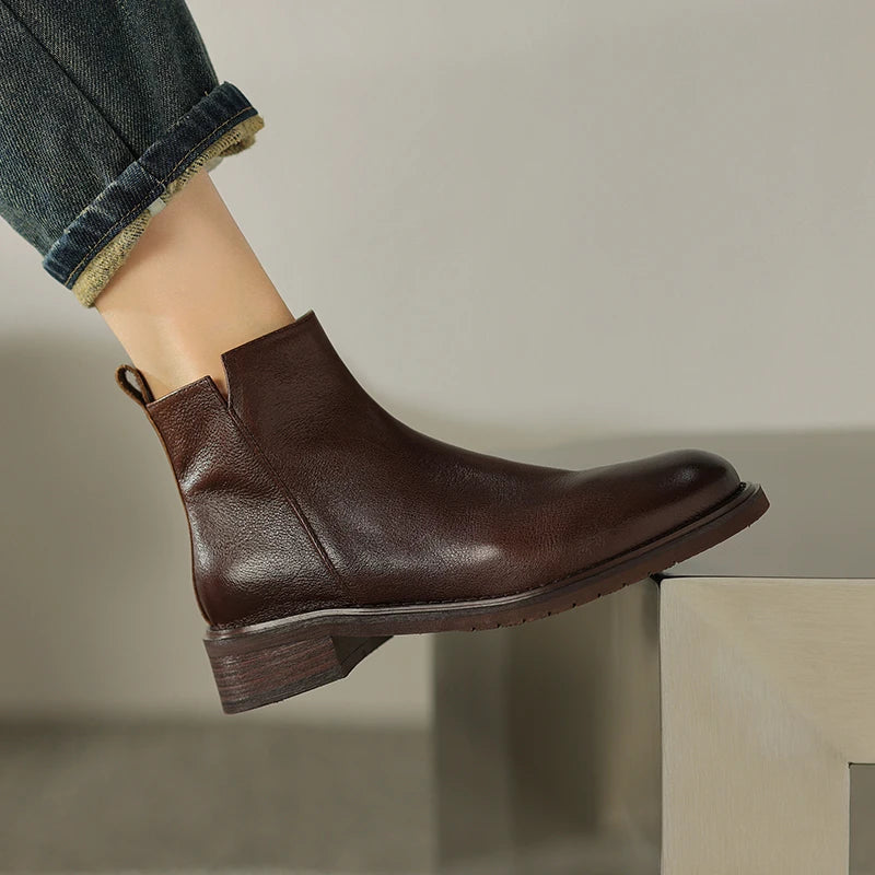 Leather Chelsea Retro Women Ankle Boots