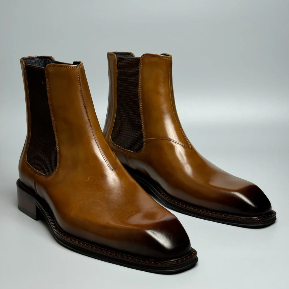 Retro Genuine Leather Men's Chelsea Boots - Premium Business Formal Trendy Boots Black/Brown