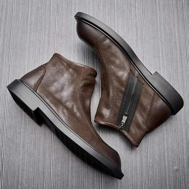 Man's Retro Leather Chelsea High-Top Boots