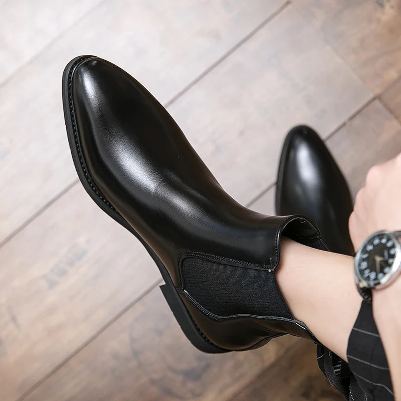 Designer Brand Men's High Top Ankle Boots Winter Plush Men's Leather Casual Shoes Interview Commuter Banquet Dress Boots