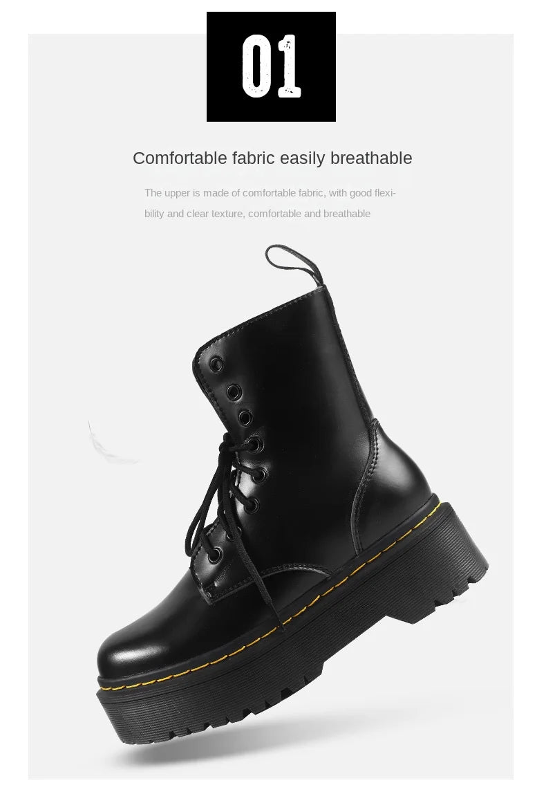 British Punk Style 8-Hole Motorcycle Boots: 2-Way Wear Chunky Platform with Front Zipper - Fashion Unisex All-Season Boots for