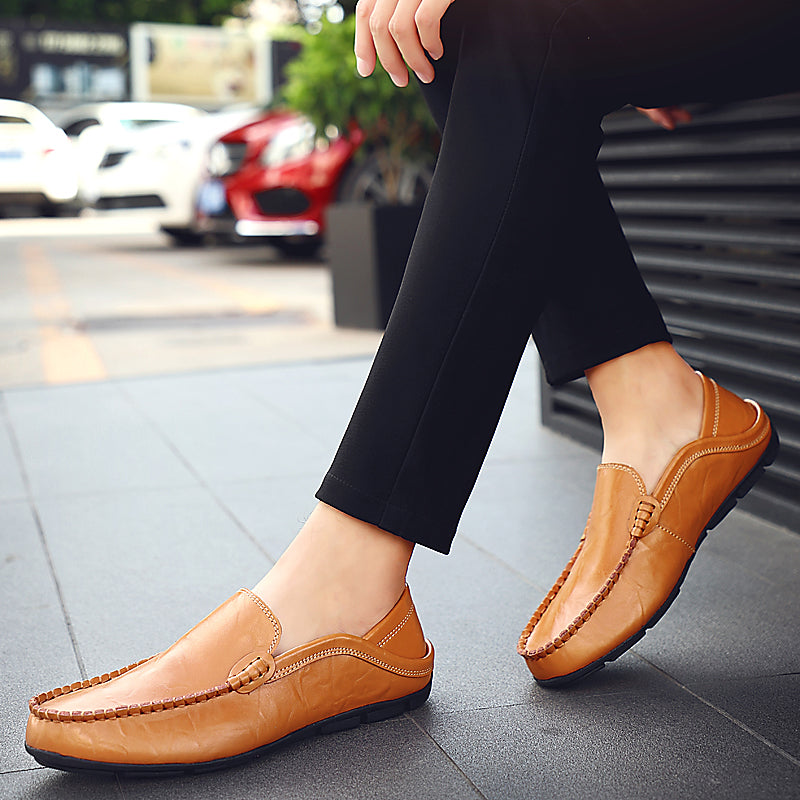 Leather Moccasins, Breathable Slip on Boat Shoes for Men