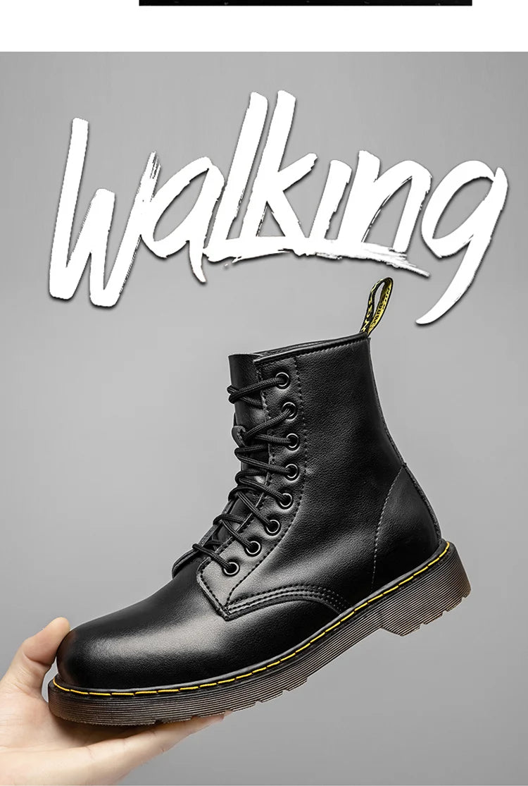 Men's high-top boots, high-quality women's leather shoes, outdoor 8-hole sports shoes, men's lace-up ankle boots, couple 35-48
