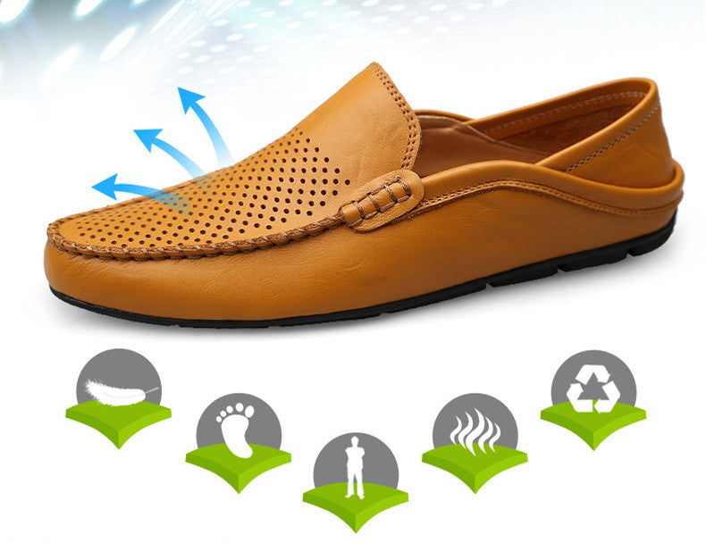 Leather Moccasins, Breathable Slip on Boat Shoes for Men