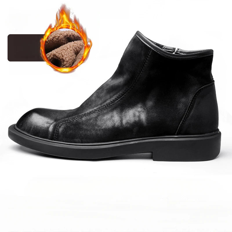 Warm Mens Genuine Leather Boots Retro British Trend Luxury Handmade Quality 2024 Winter Black Cow Suede Wedding Party Shoes Man