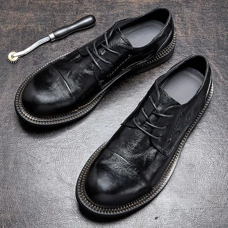 Lace-Up Men Shoes Men Dress Shoes Autumn Spring Summer Cowhide Men Flats Fashion High Quality Genuine Leather Casual Shoes Men