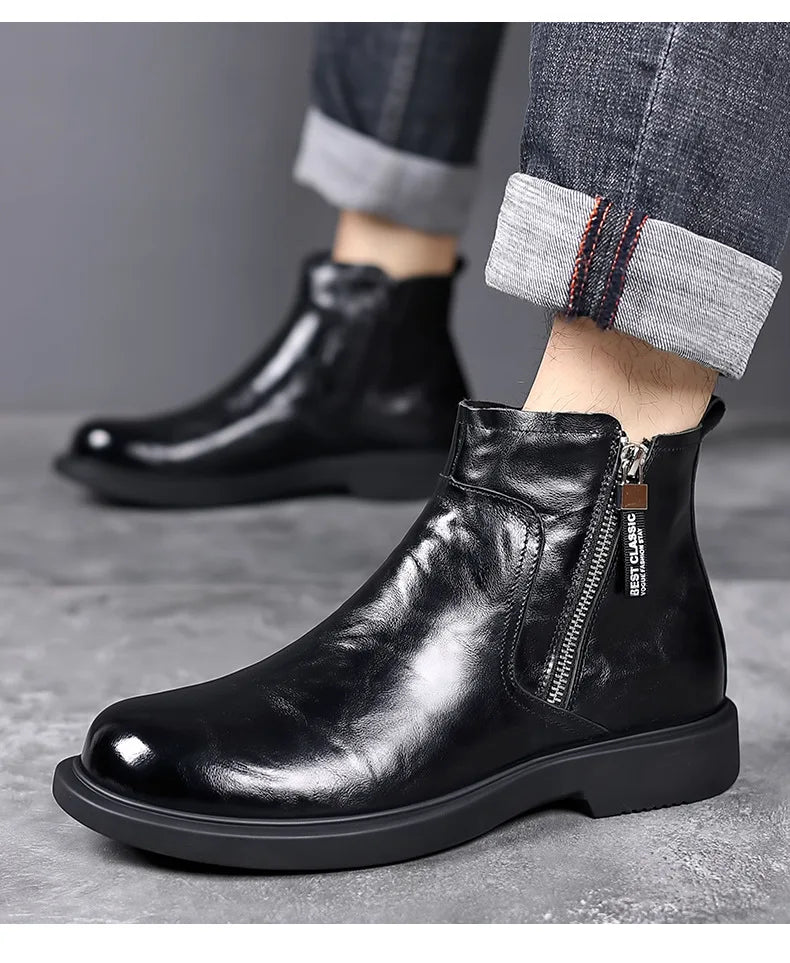 men fashion wedding party dress chelsea boots black brown original leather shoes cowboy autumn winter boot platform ankle botas