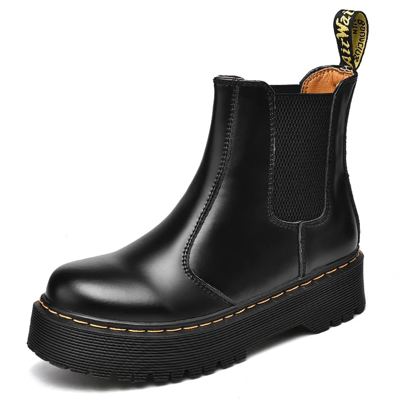 Women Retro Leather Chelsea High-Top Boots