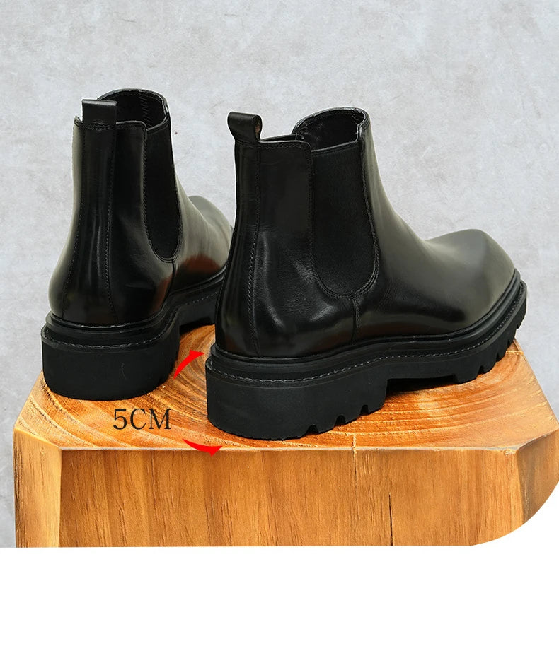 Retro Mens Genuine Leather Boots Luxury Quality Handmade British Trend Platform Ankle Fashion Black Chelsea Business Shoes Man