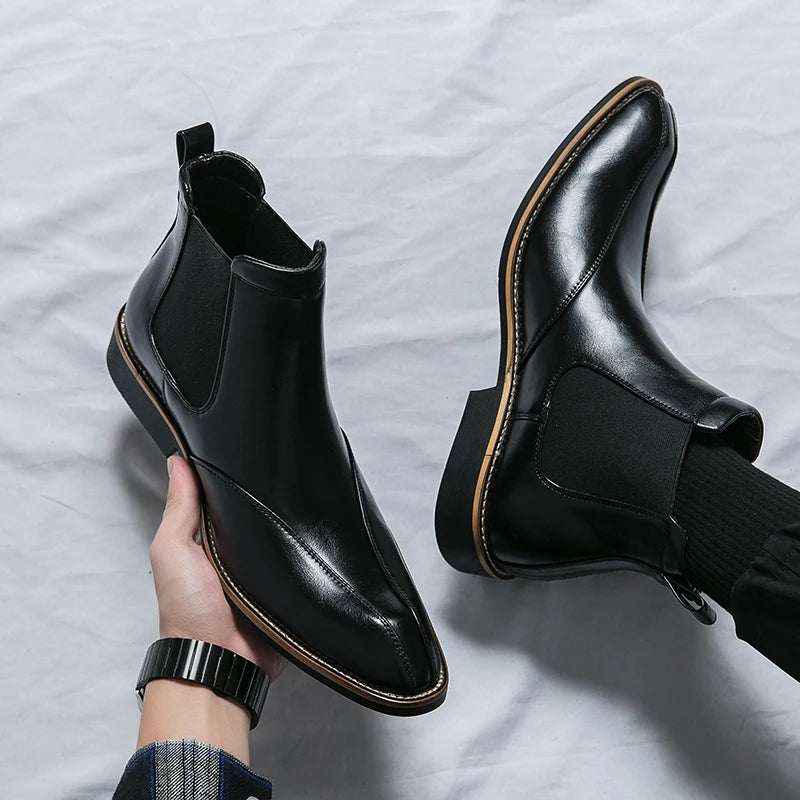 Men's high top leather boots anti slip outdoor leisure motorcycle men's shoes