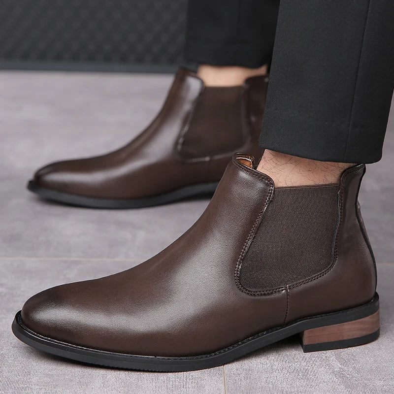 New Arrival Male Chelsea Boots Casual Slip on Business Boots Fashion Cowboy Men's Ankle Boots High Top Leisure Walking Footwear