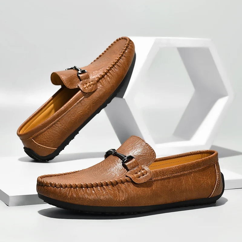 YRZL Mens Loafers PU Leather Slip On Driving Shoes Lightweight Comfortable Casual Shoes Large Size Non Slip Soft Sole Shoes