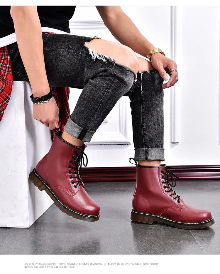 High-top boots, men's leather shoes, fashionable motorcycle ankle boots, men's boots, men's shoes, genuine leather women's boots