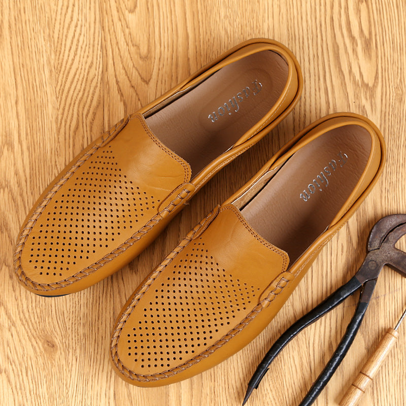 Leather Moccasins, Breathable Slip on Boat Shoes for Men
