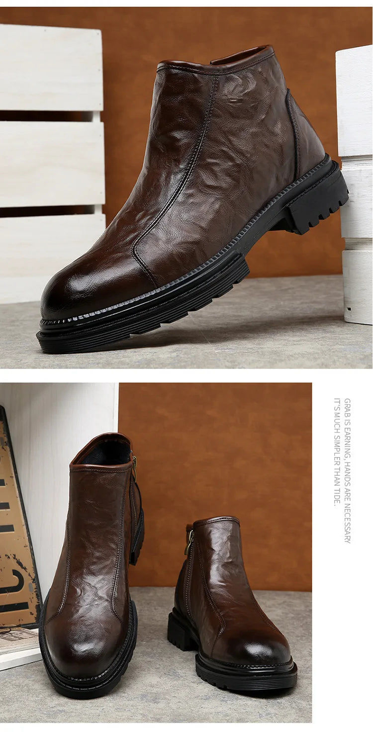 Genuine Leather side-zip Chelsea Boots for Men